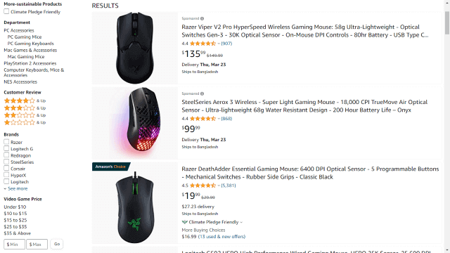 Gaming mouse price on Amazon.com