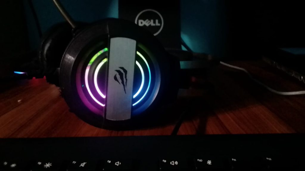 HAVIT H2026d Gaming Headset on the desk of RGB for Gamers office