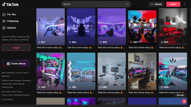 Gaming setup with RGB videos on TikTok website