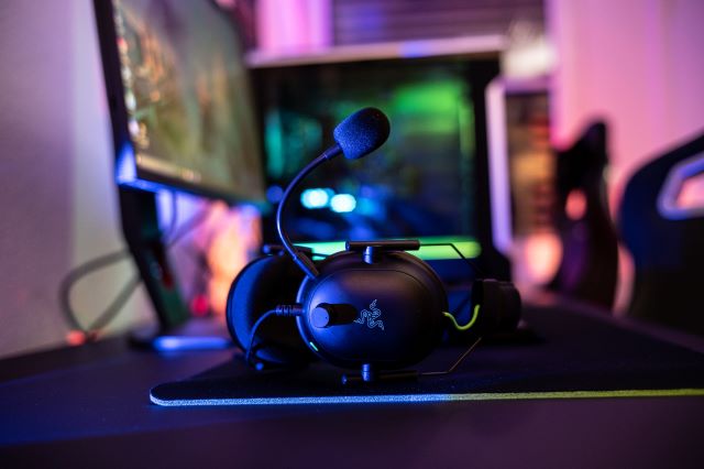 razer headphones on a gaming desk
