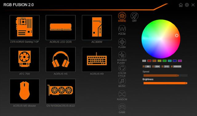 GIGABYTE RGB Fusion 2.0 software for RGB control