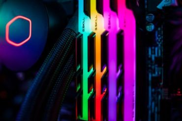 RGB RAM and cooling Fan in the pc case with motherboard