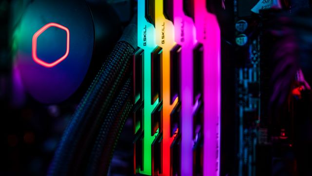 RGB RAM and cooling Fan in the pc case with motherboard