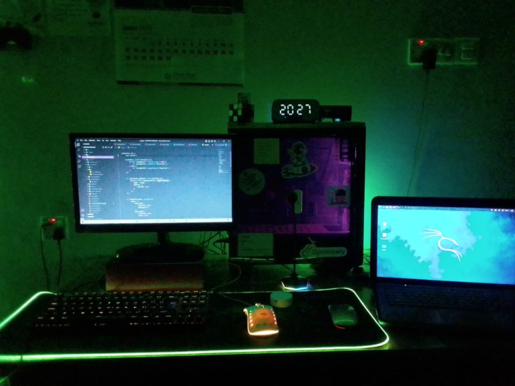 RGB mouse pad on a desk with gaming setup