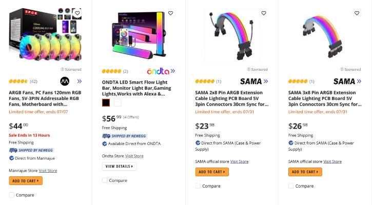 rgb marketplaces in the USA newegg